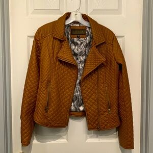 Faux leather brown quilted waist jacket